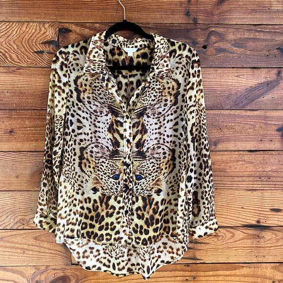 Harlow Zee cheetah face button down top size small - Picture 1 of 5